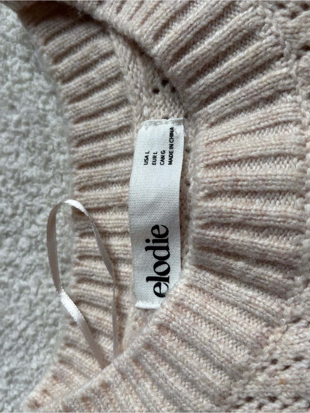 Elodie Beige Open-Knit Crewneck Sweater - Picture 2 of 3